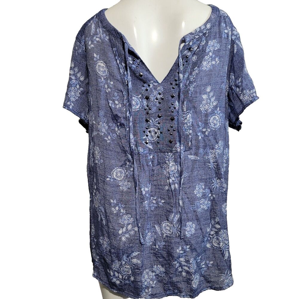 Liz Claiborne Large Blouse studs rhinestones pleated adjustable tie hi-low